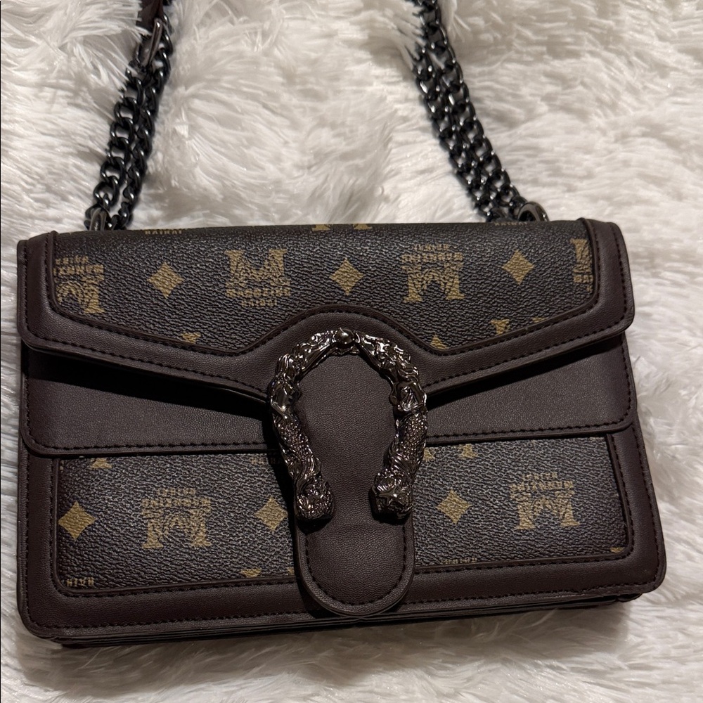Designer-Inspired Brown Leather Shoulder Bag with Chain Strap